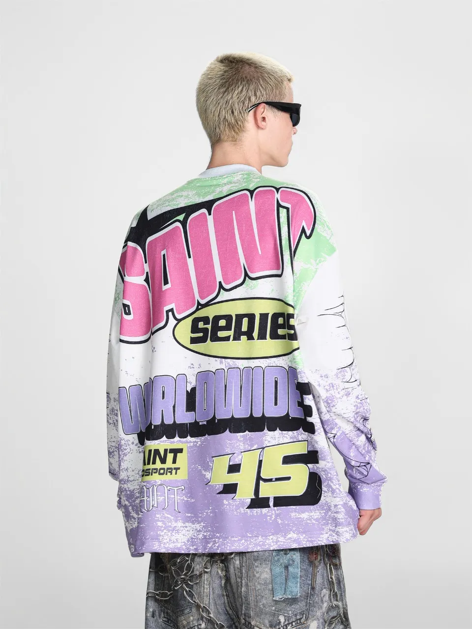 Saint michael tears all-over printed long-sleeved vintage autumn and winter T-shirt Style number: 109 Size: M L XL Wholesale price: 136 Color: Picture color